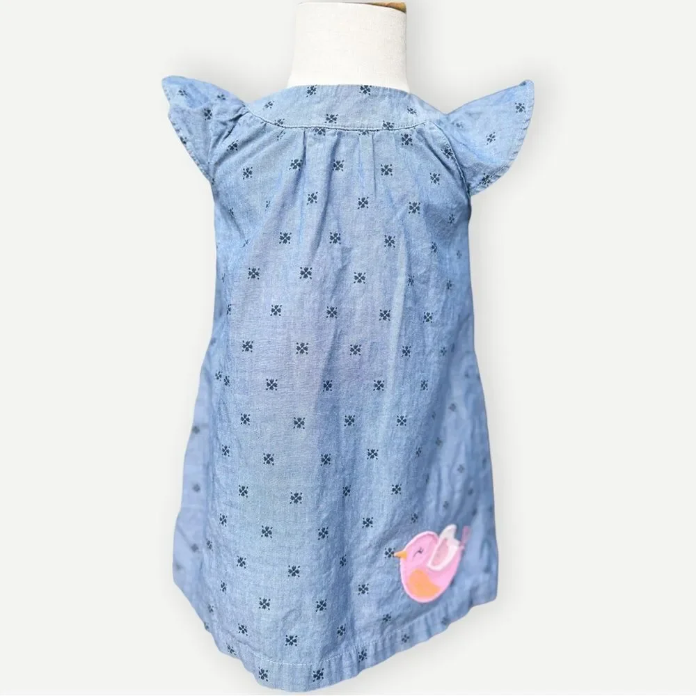 Carter’s Just One You Girls Flutter Sleeve Bird Embroidered Dress. 18 Months.